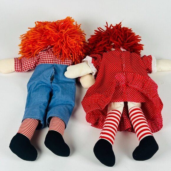 Vintage Raggedy Ann & Andy Dolls Soft Plush Pair 19” Red Polka Dot Clothes - Picture 11 of 11